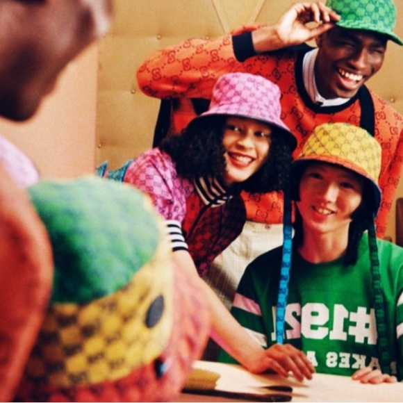 Gucci GG Straps Monogram Bucket Hat Multi-Color Reversible w Leather Logo Patch - Picture 10 of 12